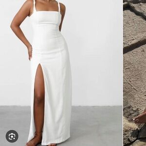 Charcoal Clothing White Maxi Dress with Slit